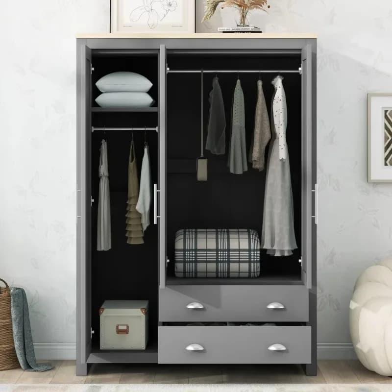 Armadio Moderno Minimalista Durevole per Camera da Letto in MDF con Ante a Pannello, Maniglie in Metallo e 2 Cassetti