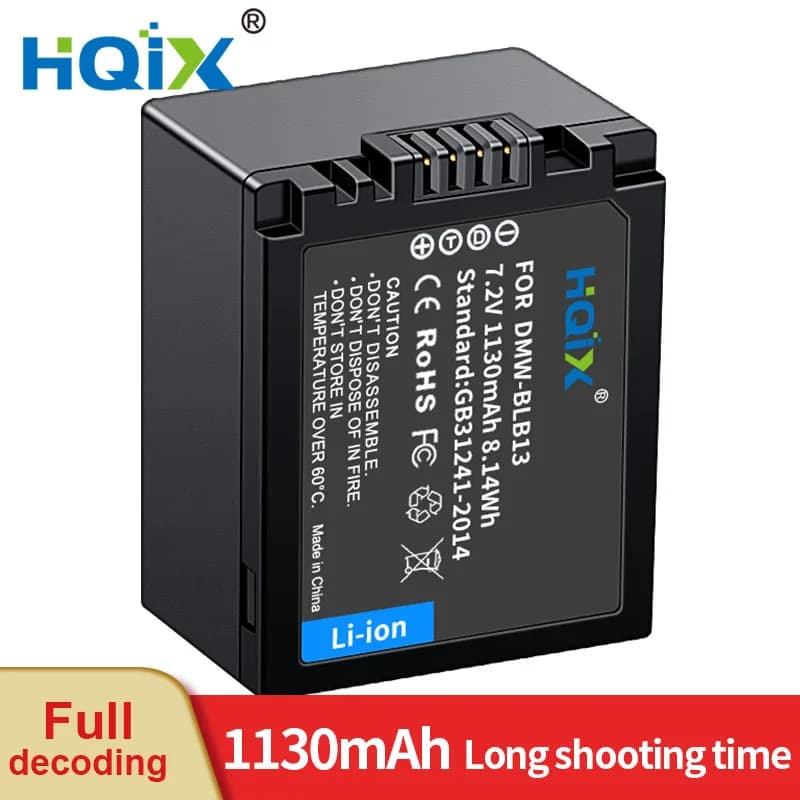 HQIX per Panasoinc Lumix DMC-G10 G1 G2 GF1 GH1 Fotocamera DMW-BLB13 Caricabatterie Batteria