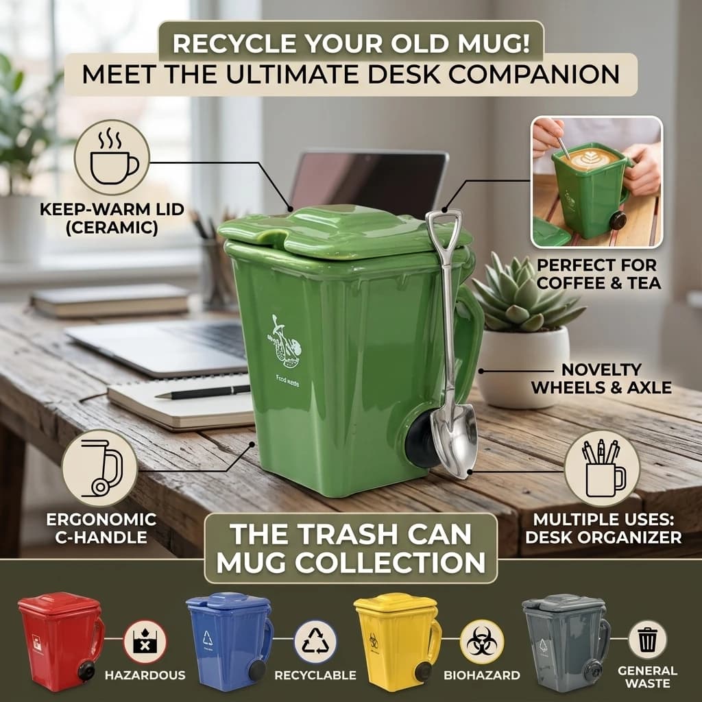 Creative Ceramic 3D Recycling Bin Mug Shape Garbage Trash Can Coffee Cup Trash Can Modeling Cup Personality Funny Ceramic Cups