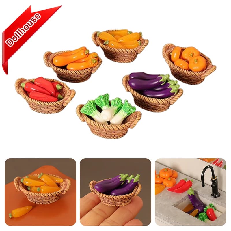 1/12 Set di cesto di verdure per simulazione casa delle bambole Decorazione di verdure per casa delle bambole Cucina in miniatura Gioca a giocattoli