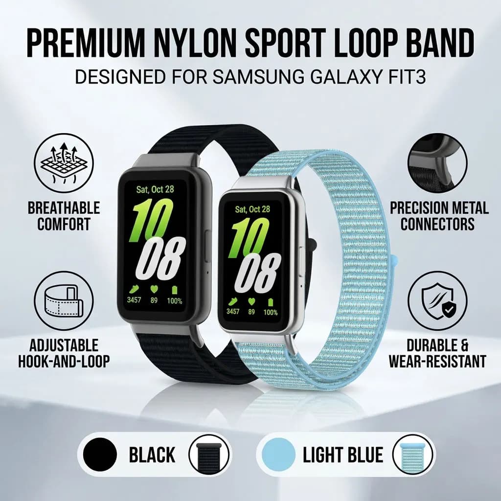 for Samsung Galaxy Fit3 Nylon Woven Hook and Loop Replacement Band – Breathable Lightweight Sport Wrist Strap