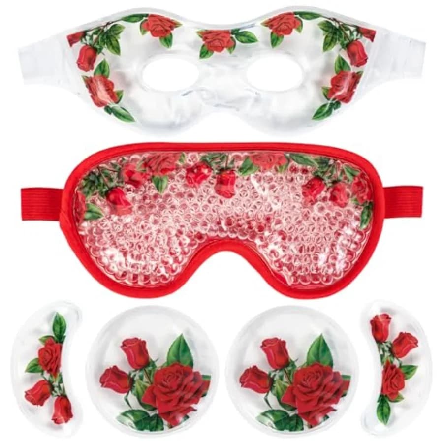 Set of 4 Eye Cooling Masks - Ice Face Mask with Rose Essential Oil, Cold Pack for Eyes and Gel Bearings Reusable for Eye Drops