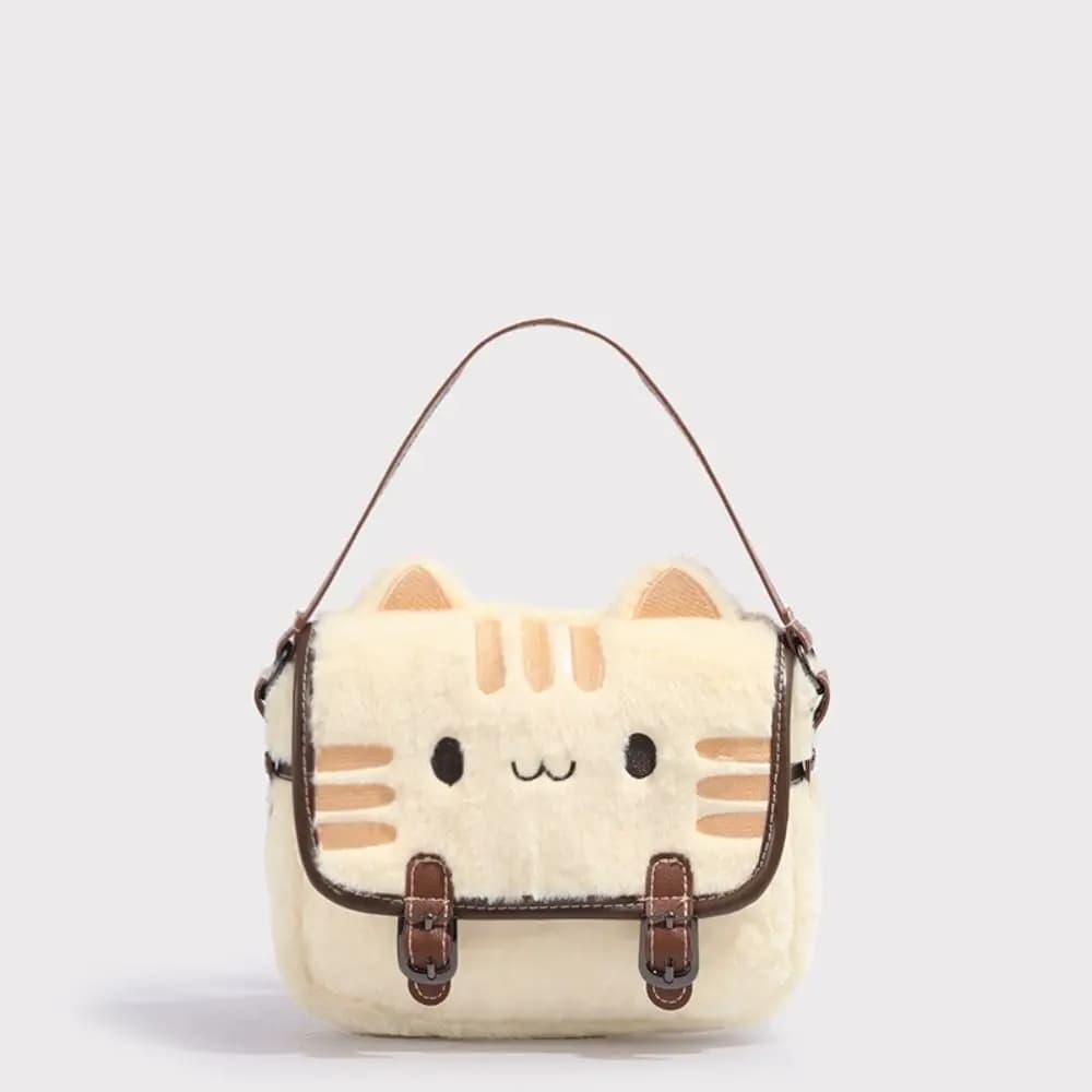 Borsa a Forma di Gatto Peloso, Adorabile Borsetta a Forma di Gattino, Zaino in Peluche per Donne e Bambini, Pochette Cartoon