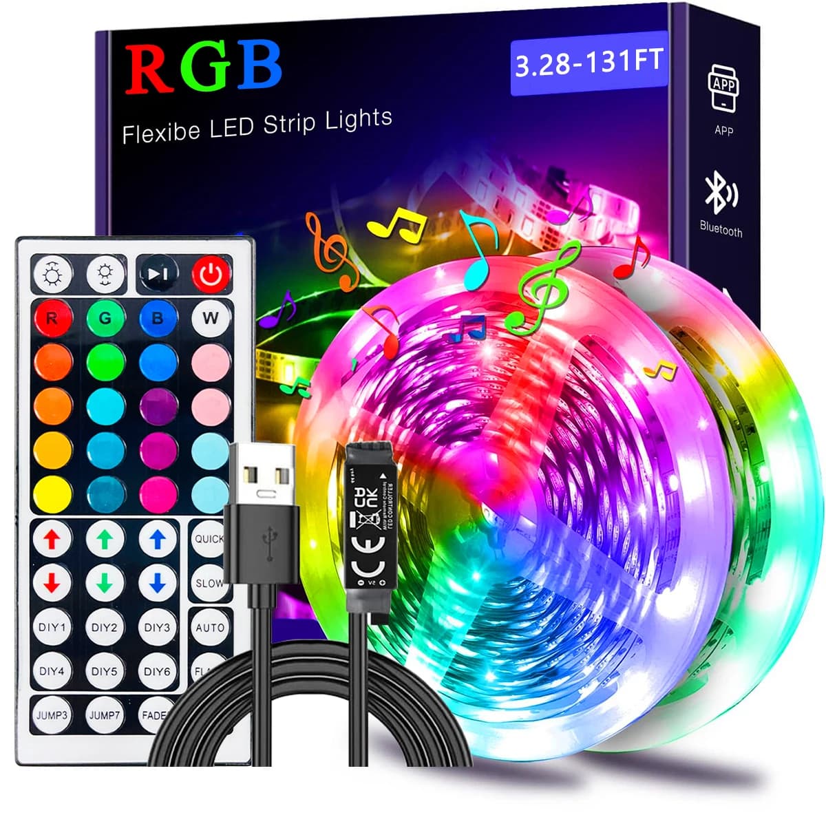 LED Strip 5050 5M 10M 20M 40M RGB, TV Background Light, Bluetooth Control, USB, Decorative Lighting for Games Room, Family Holidays