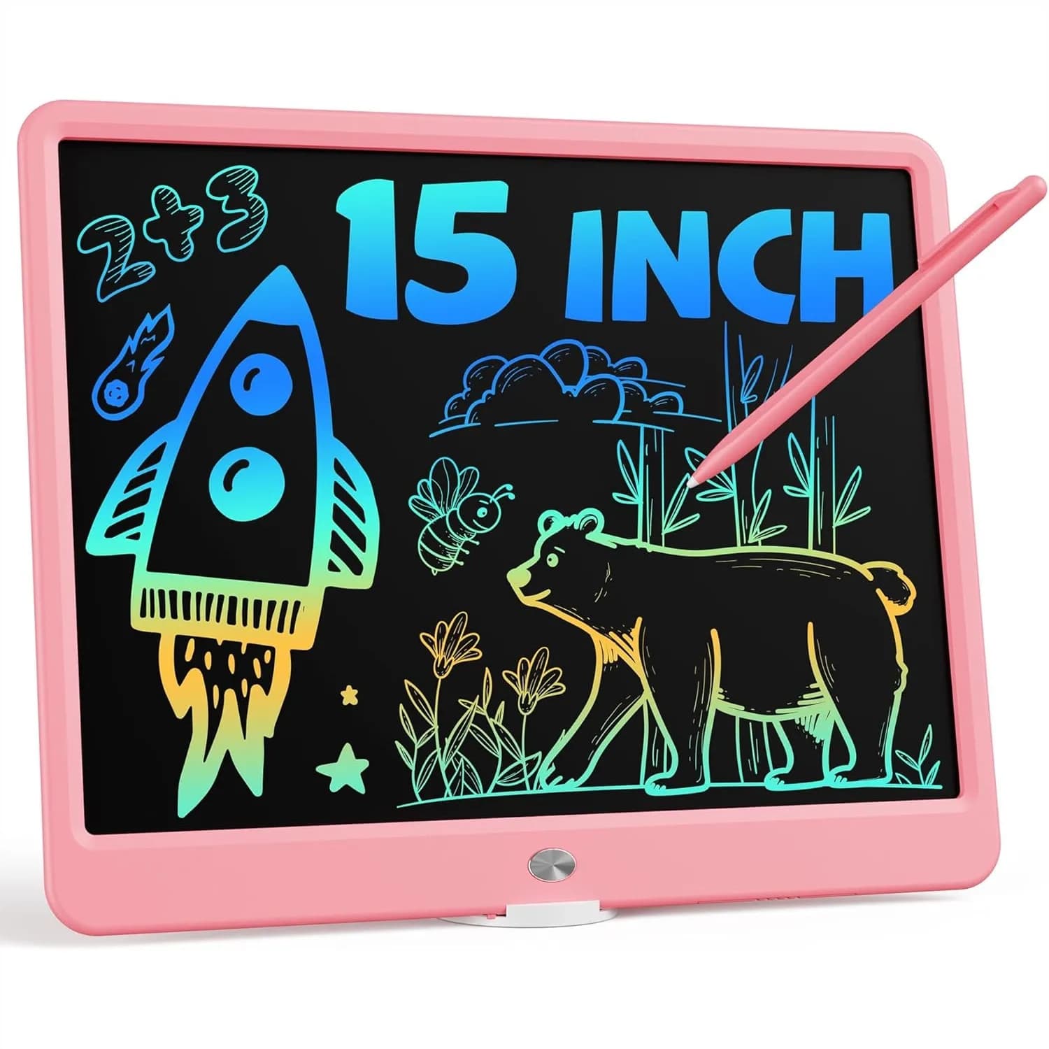 Tablet LCD da 15 pollici per bambini di 3 anni - Tavoletta da disegno elettronica, regalo educativo di compleanno per ragazze e ragazzi (Rosa)