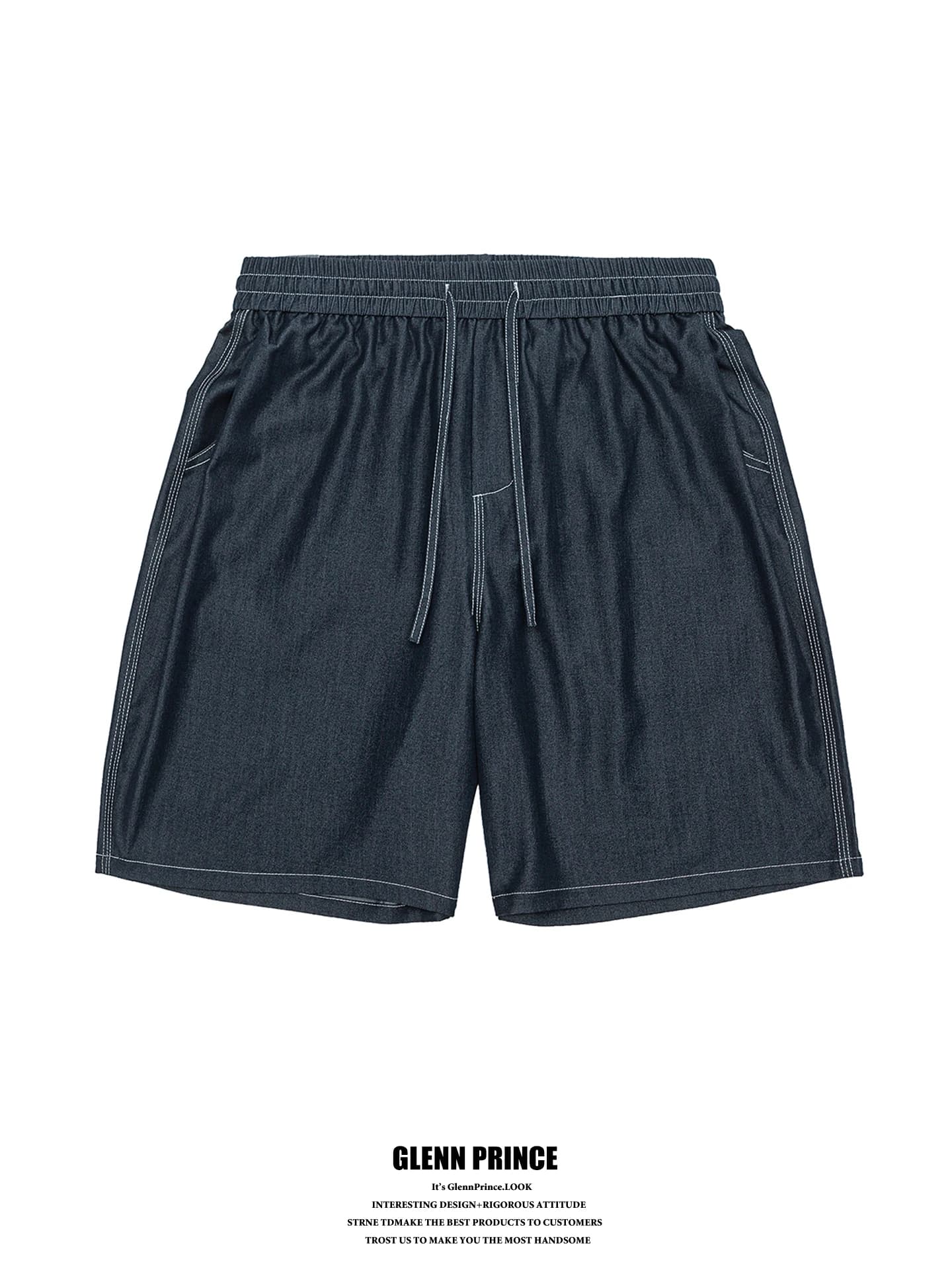GPstudio American Retro Embroidered Line Cool Sensation Men's Summer Thin Straight Loose Five-Quarter Mid-Pay Jeans Shorts