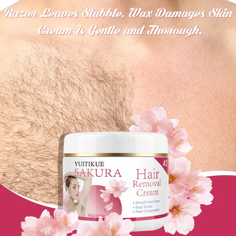 YUITIKUE Crema Depilatoria Delicata al Sakura, Liscia e Pulita, Facile da Usare con Componenti Vegetali Naturali, 60g