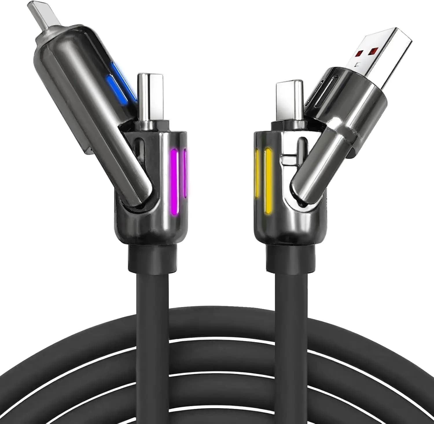 Cavo USB C a ricarica rapida 4 in 1 da 65 W Cavo caricabatterie USB C a USB C in silicone da 6 mm, cavo di ricarica multiplo combinato tipo C/porta USB A/L