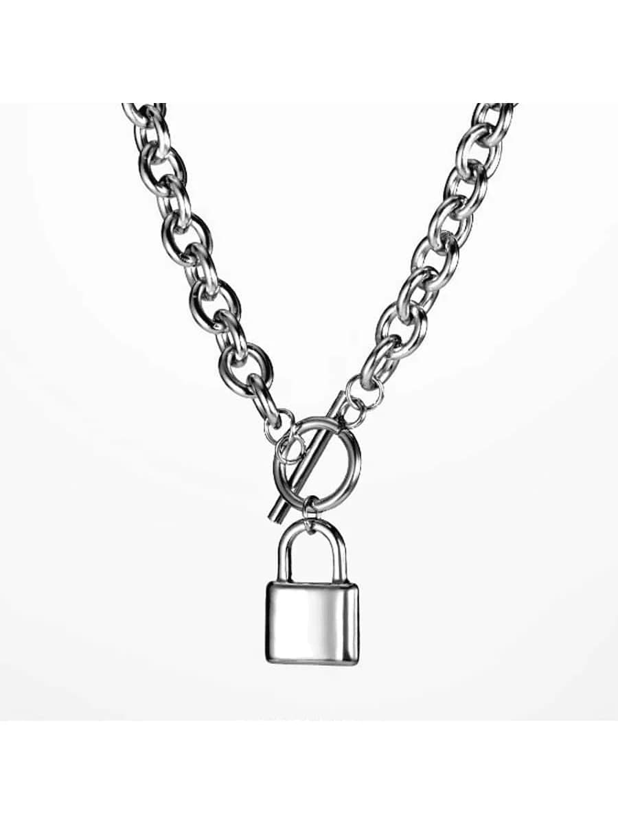Titanium Steel Necklace with Lock Pendant Vintage Unisex Design Ideal for Couples Wear