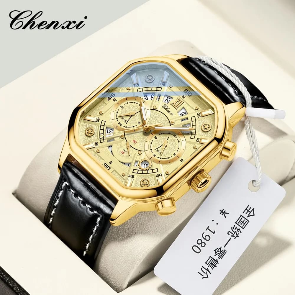 CHENXI 9042 New luxury leather strap men's watch multifunctional chronograph calendar bright men's watch waterproof Reloj Hombre