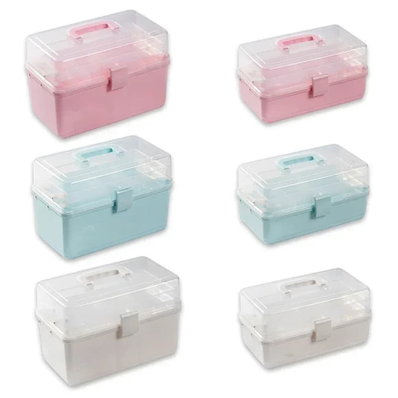 Scatola portaoggetti multifunzione a 3 strati da 1 pz con coperchio trasparente Kit di pronto soccorso in plastica scatola medica custodia portatile per Organizer