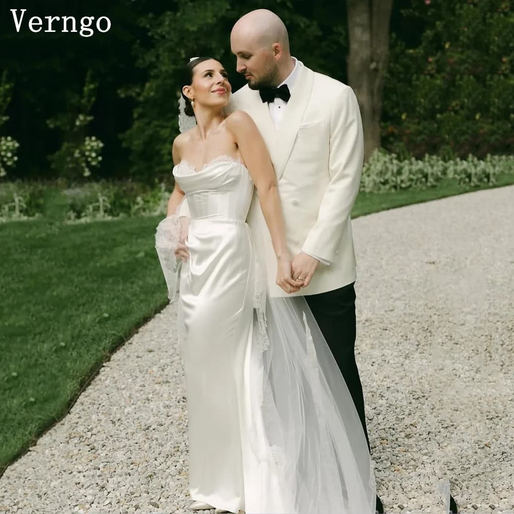 Verngo Abito da sposa classico in raso semplice Sweetheart Sirena Maxi abiti da sposa Donna Fotografia Abito da sposa vestido de noiva