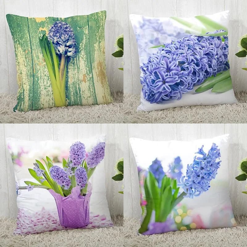 Blooming Hyacinths: Floral Pillowcase Decor Pattern Cushion Cover Suitable For Sofa Bedroom Car Pillow Cover