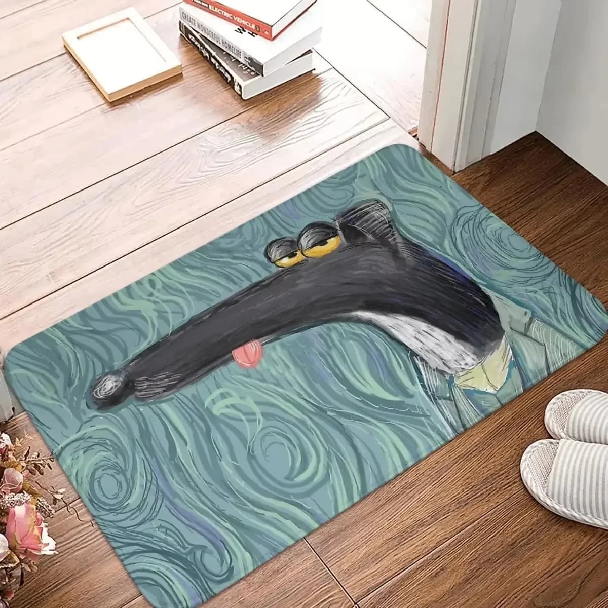 Funny Greyhound Dog Van Gogh Style Non-slip Flannel Doormat Entrance Indoor Area Rug