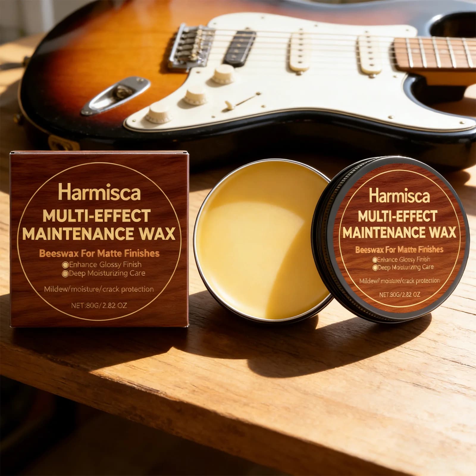 Cera Lucidante per Chitarra, Condizionatore per Tastiera, Cura dell'Strumento, Cera d'Api, Ripristinatore di Lucentezza, Strato Protettivo Idratante Profondo 80g, Olio per la Cura