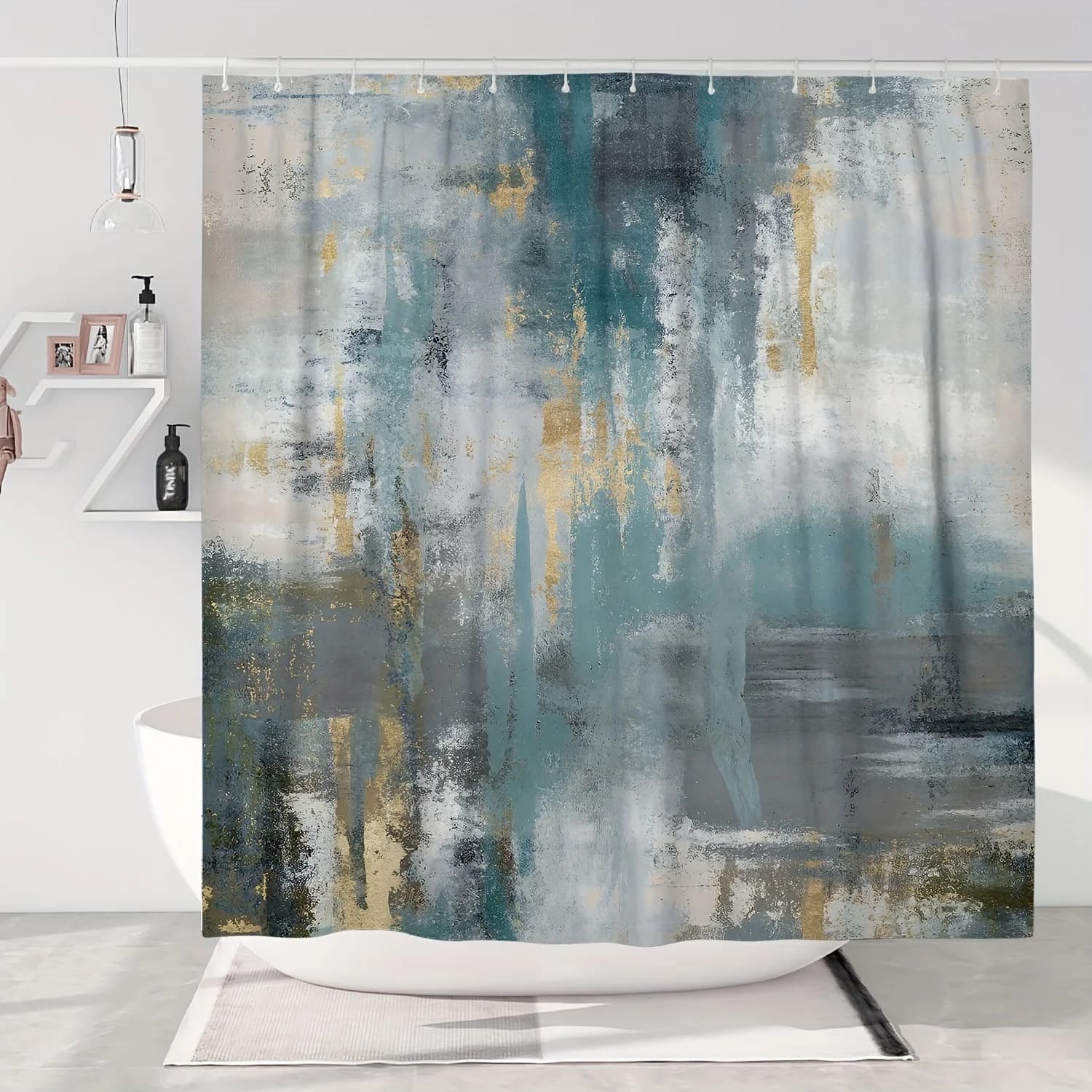 Elegante tenda da doccia impermeabile con arte astratta: perfetta per l'aggiunta di un tocco moderno e sofisticato nell'arredamento del bagno
