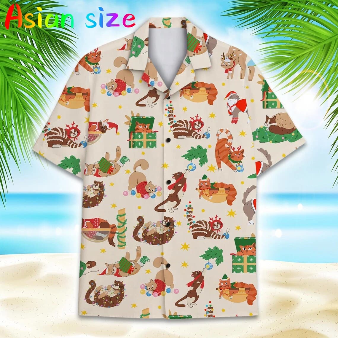 Estate 3D Gatto Cappello Di Natale Camicie Stampate Per Gli Uomini Bambini Moda Streetwear Maglietta A Maniche Corte Camicie Hawaiane Camicette Di Natale