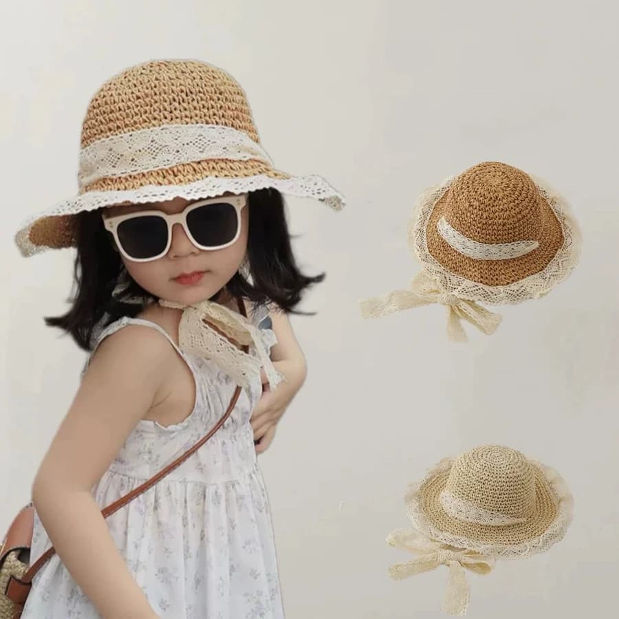 Cappello da sole estivo in paglia per ragazze Cappello da pescatore da spiaggia traspirante Accessorio per ombra da esternoProtezione solare estiva