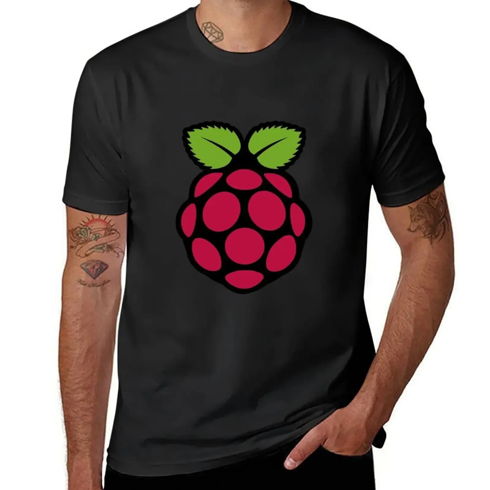 Raspberry pi t-shirt boys animal print plus size T-shirts for men cotton 2024 heavy new arrival cotton crew neck for men