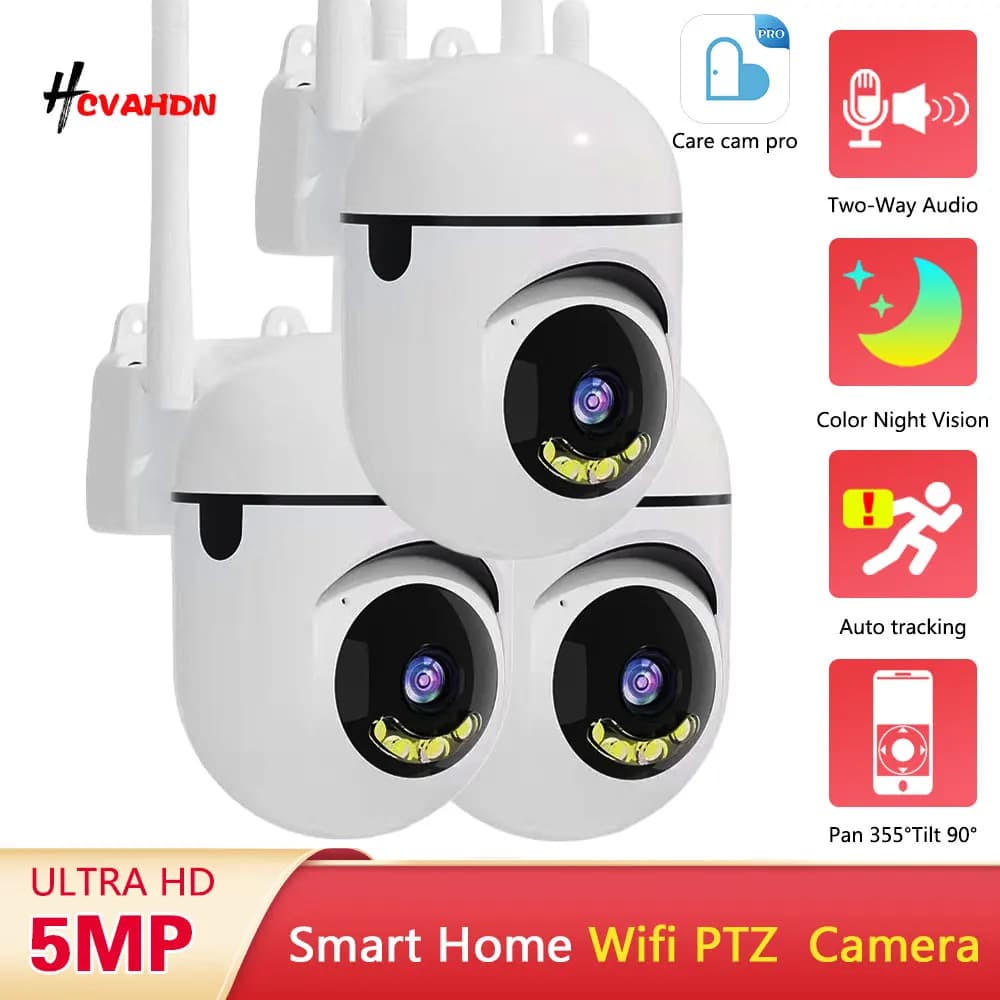 Telecamera PTZ Wireless Mini da 5MP, Videocamera di Sorveglianza WiFi per Interni con Visione Notturna a Colori, Tracciamento Automatico, Sicurezza Domestica, Monitor per Bambini