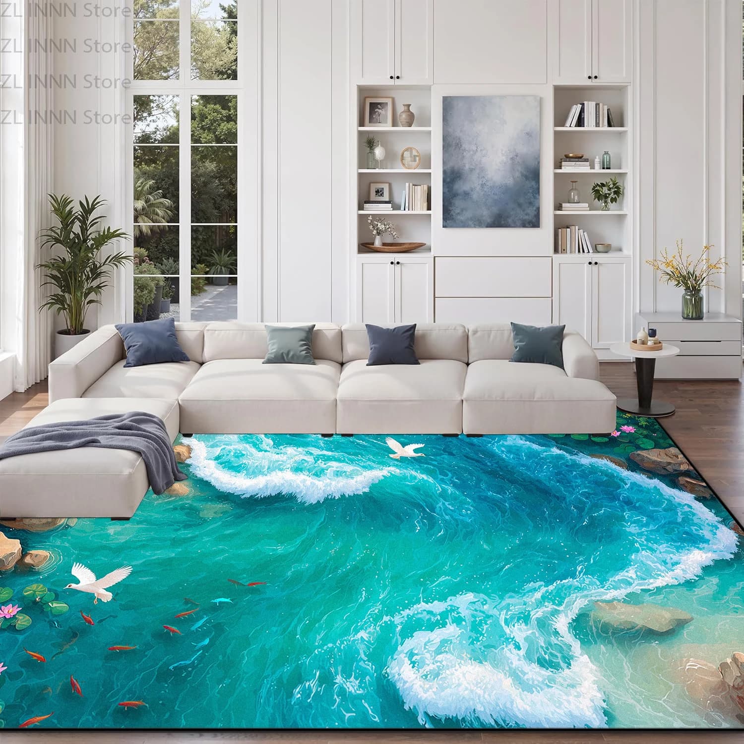 Minimalism Decoration Living Room Carpet 3D Ocean Beach Print Large Area Non-slip Rugs Fluffy Plush Bedroom Cloakroom Floor Mat