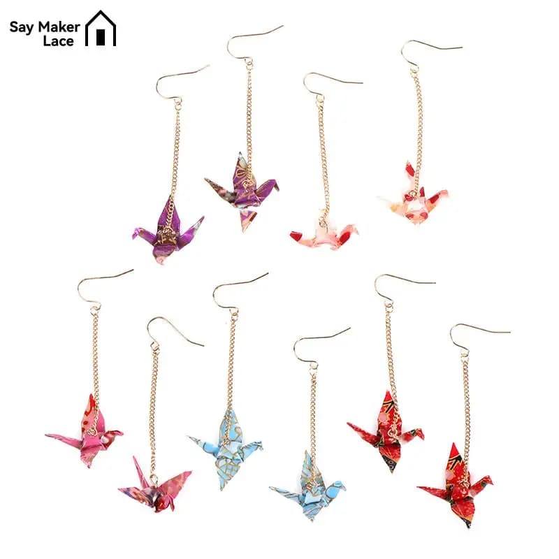 1Pair Earrings Origami Blings Bird Cranes Paper Earrings Red Romantic Crane Pendant Trendy Jewelry For Women Accessories