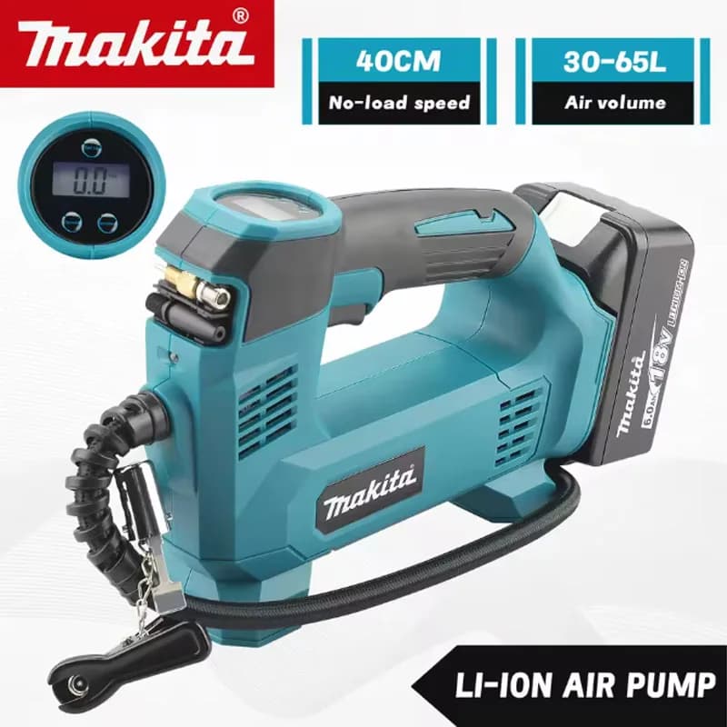 Mini compressore d'aria Makita 18V, 130 PSI (830 kPa) con luce LED, pompa d'aria elettrica per auto da 30-65 l/min, gonfiatore automatico per pneumatici