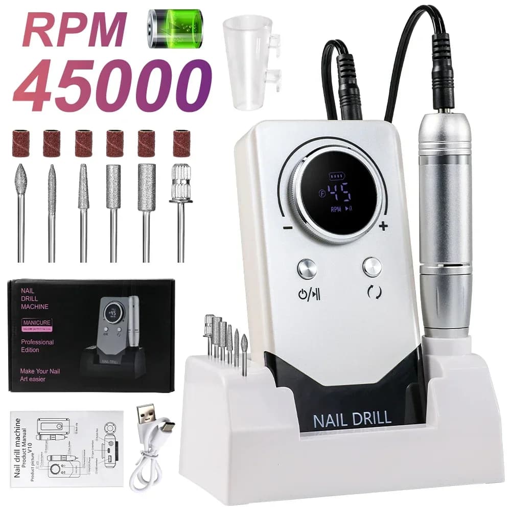 Trapano Elettrico per Unghie 45000 RPM Ricaricabile Portatile, Lima Elettrica per Unghie Fai-da-te con Schermo LCD Intelligente
