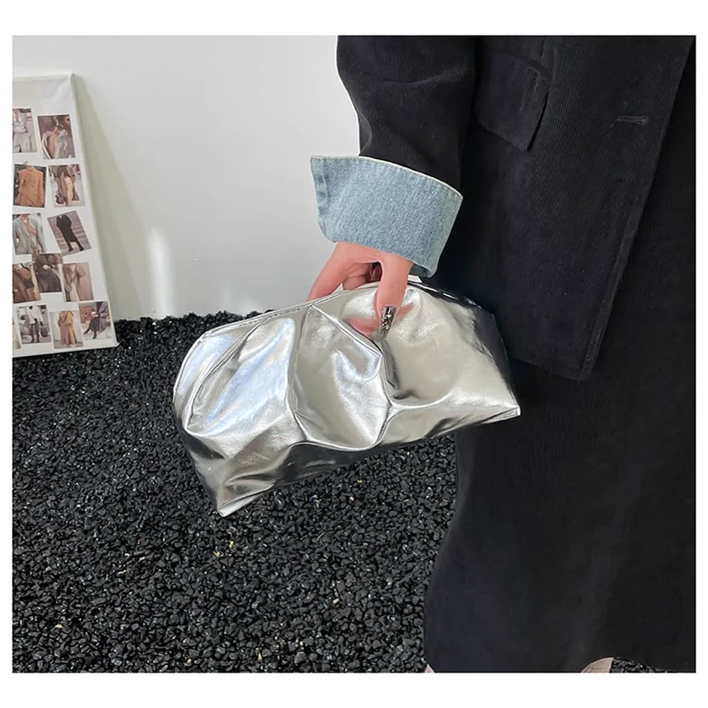 Women's Fashion Cloud Dumpling Bag PU Leather Ruched Handbag Minimalist Shoulder Crossbody Clutch Trendy Portable Underarm Bag