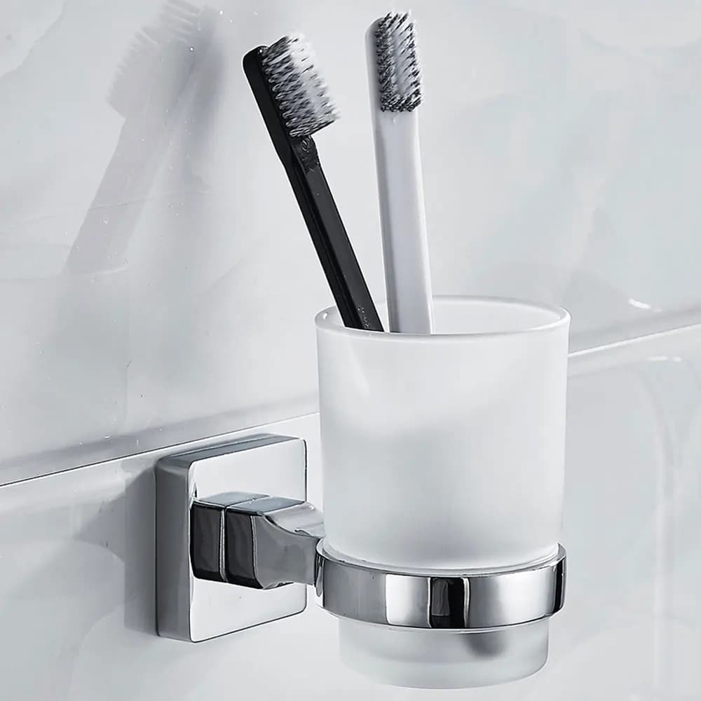 Bathroom Modern Wall-Mounted Toothbrush Holder Glass Cup Tumbler Frame Bathroom Storage Organizer Tooth Brush Cup Tools Washroom