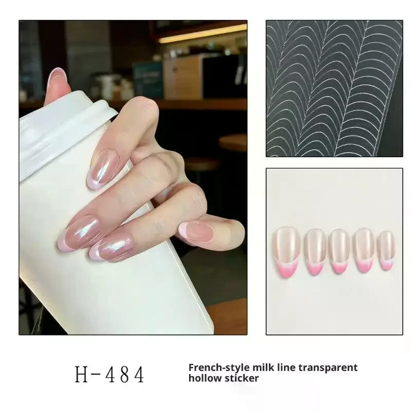 Fashion Nail Stickers with Pattern in French Rows, Transparent Template in Natural Greatness, Auxiliary Tools for Stamping, Decalcomanie Self-adhesive for Nail Art
