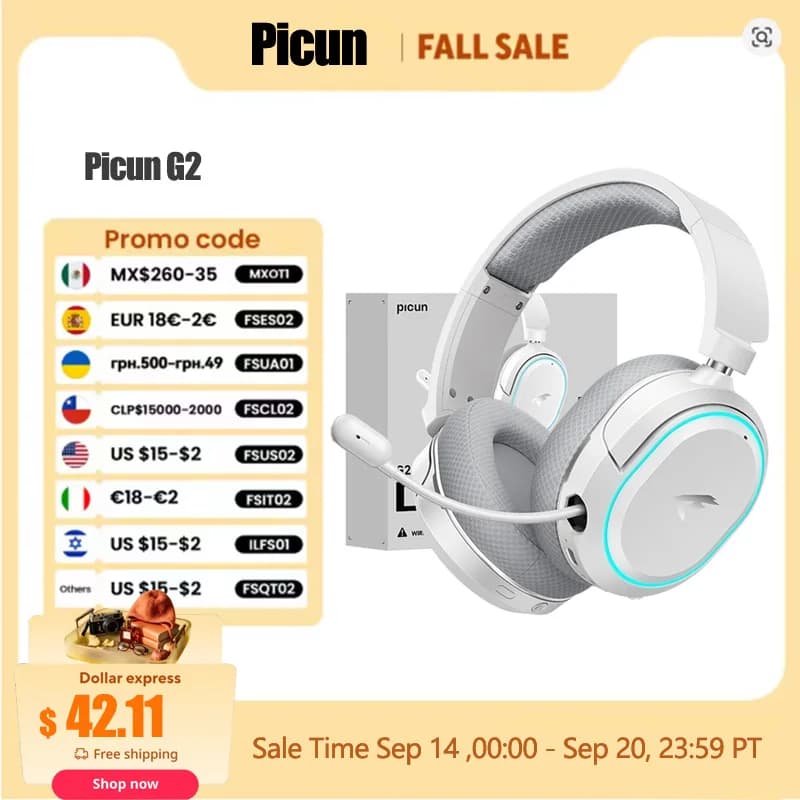 Picun G2 2.4GHz Bluetooth Wireless Gaming Headphones for PC PS4 PS5 Phone Switch 5ms Low latency 7.1 Surround Wired Headphones ENC Mic