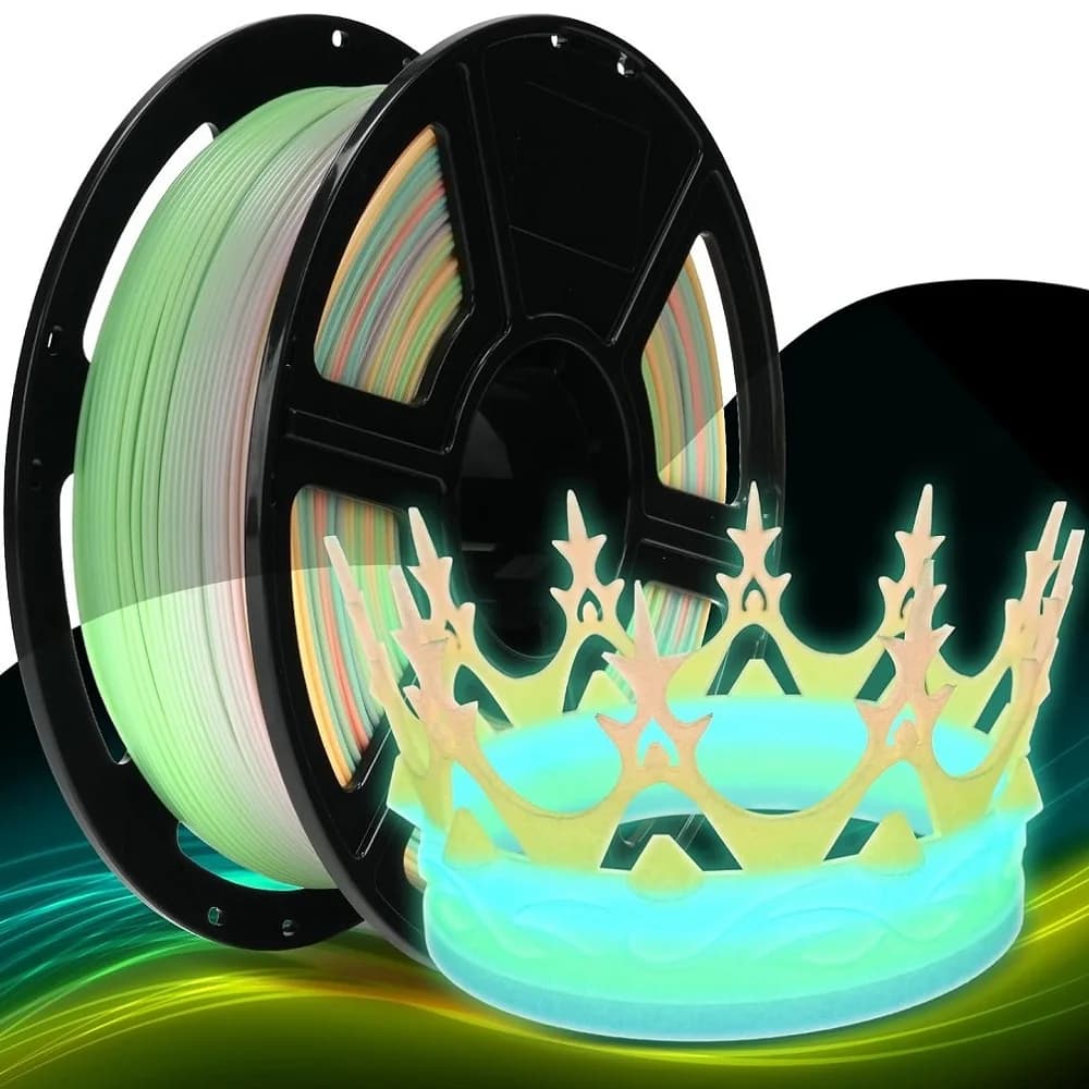 Filamento per Stampante 3D PLA Fluorescente 1.75mm 1kg/500g/250g, Cambia Colore, Filamento Trasparente Luminoso Blu Verde Luccicante