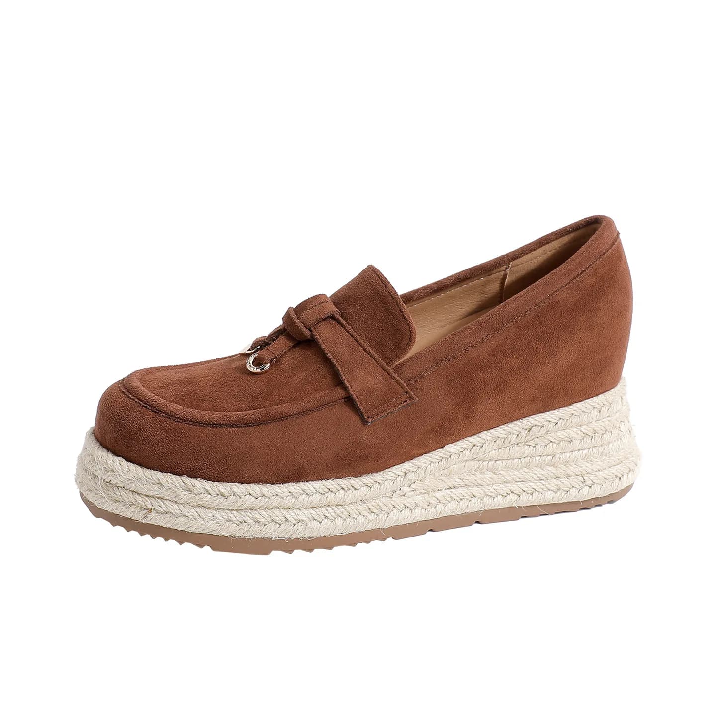 Mocassini da donna con plateau piatto, eleganti in pelle scamosciata, scarpe slip-on da donna con intreccio in paglia, scarpe casual da donna