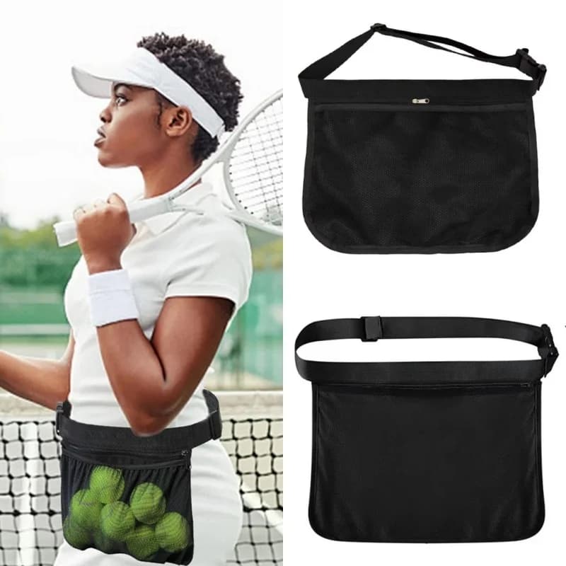 Borsa a doppio strato per palline da tennis, portaoggetti da cintura, borse regolabili in rete Oxford, sacche portaoggetti per allenamento golf e sport