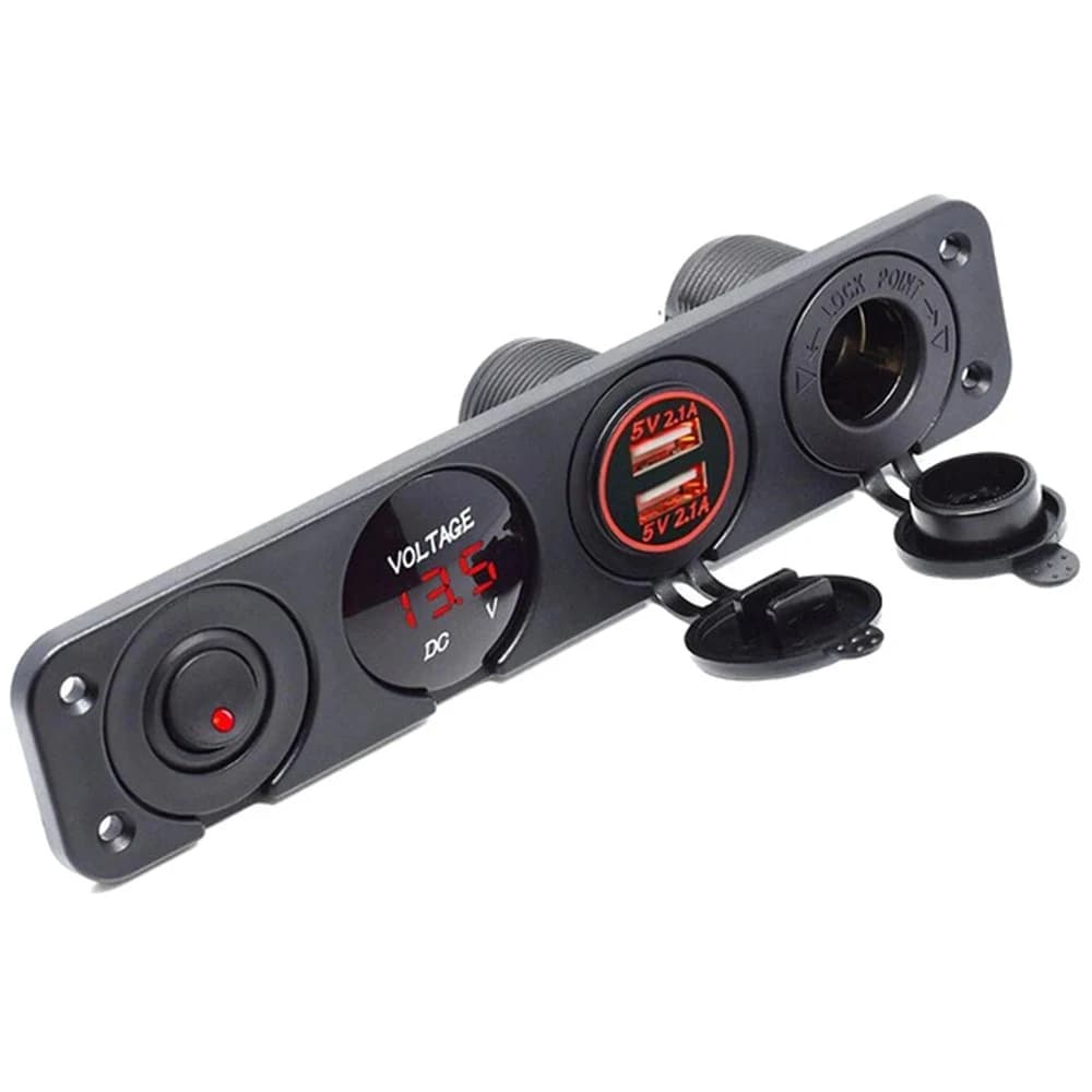 4 In 1 Pannello 12v 4.2A Dual Usb Caricabatteria Per Auto Presa Splitter Adattatore Termometro Impermeabile Voltmetro Interruttore A Levetta Per Auto Yacht