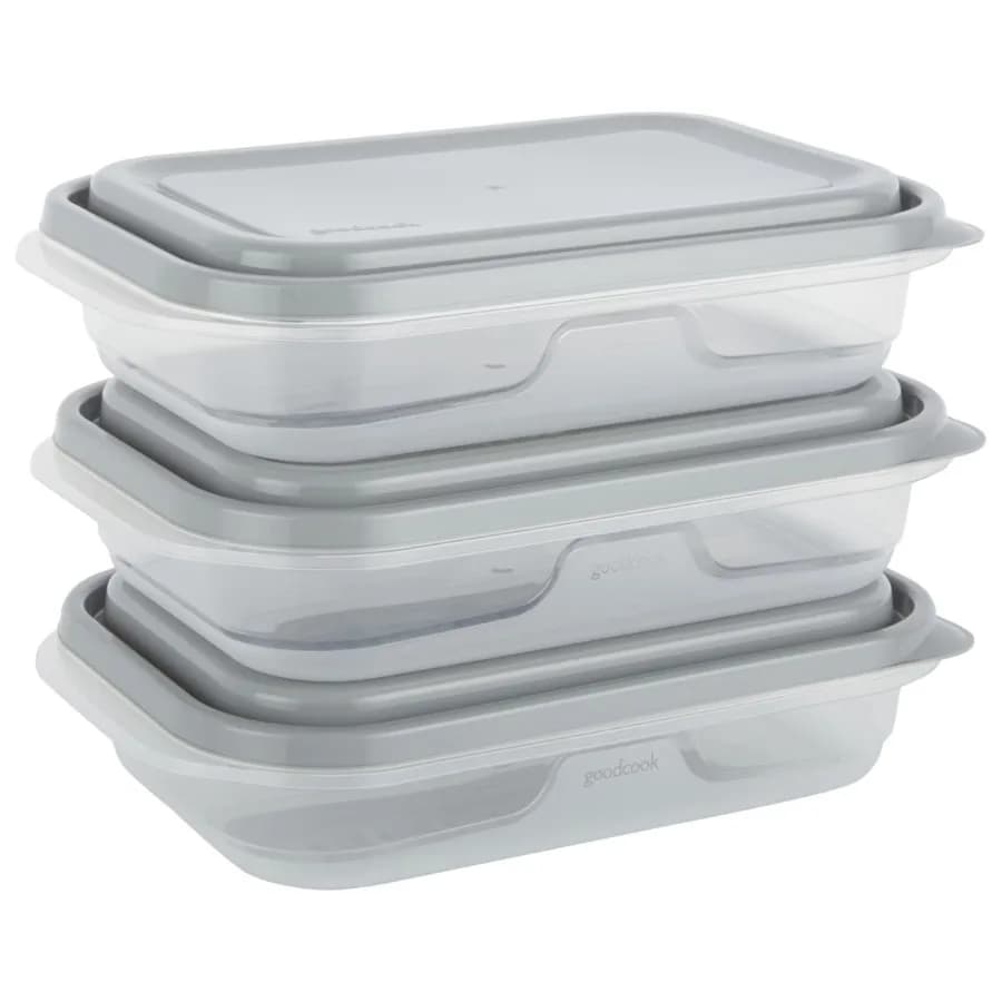 Contenitori per alimenti rettangolari EveryWare - 4 tazze - 6 pezzi/3 confezioni - Grigio: Resistenti alle perdite, 3 contenitori con coperchi