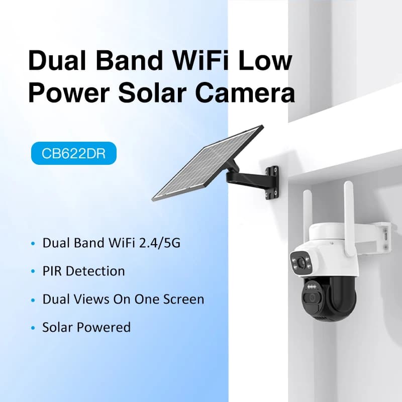 Batteria ad energia solare Telecamera di sicurezza esterna a doppio obiettivo wifi Smart PlR Telecamera IP per rilevamento umano Reaime Allarme luce sonora