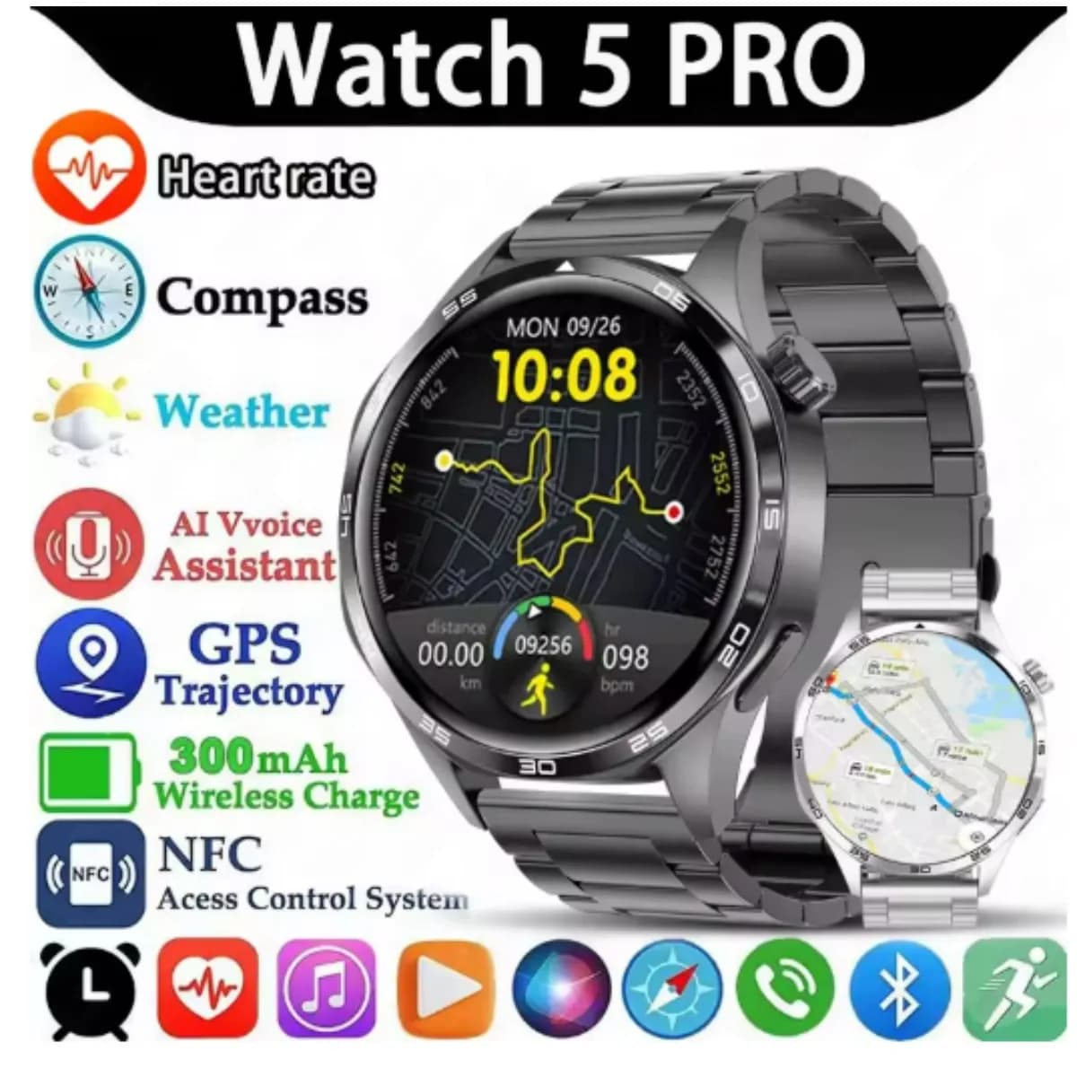 Xiaomi Watch Pro 2026 NFC Smartwatch da Uomo GPS con Tracciamento del Movimento Schermo AMOLED Cardiofrequenzimetro Chiamate BT Impermeabile