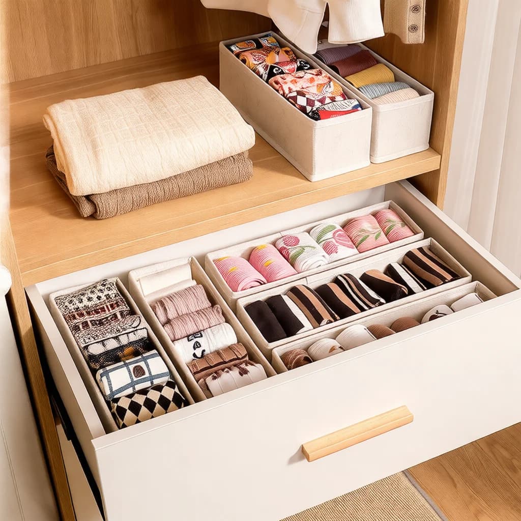 Fabric Drawer Organizer Divider For Socks Underwear Foldable Closet Storage Box Home Wardrobe Organization Accessories Case