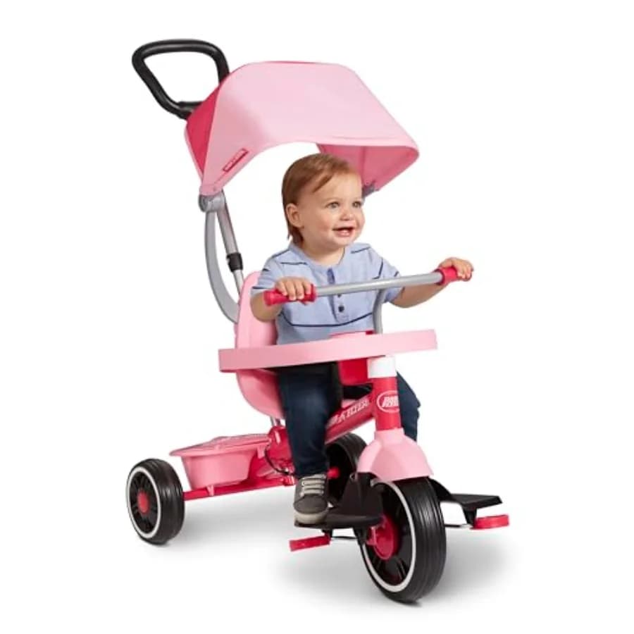 Triciclo e Passeggino 4-in-1 per Bambini da 1 a 5 Anni, con Maniglia per Genitori, Pneumatici in Schiuma ad Alta Densità e Protezione UV