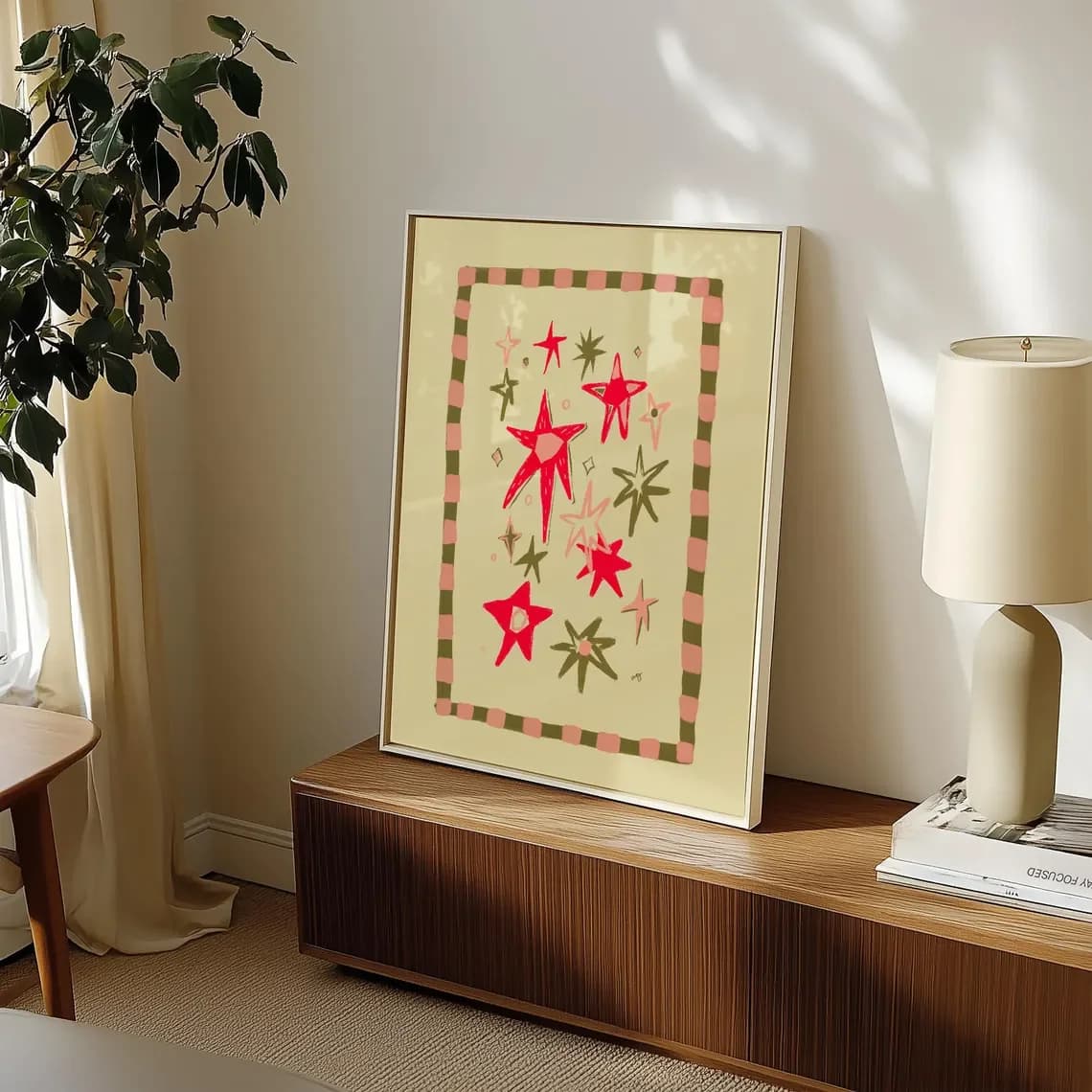 Wall decoration with star-shaped frame - Modern art funny in Mid-Century style for living room accent, wall decoration for bedroom or retrocucina