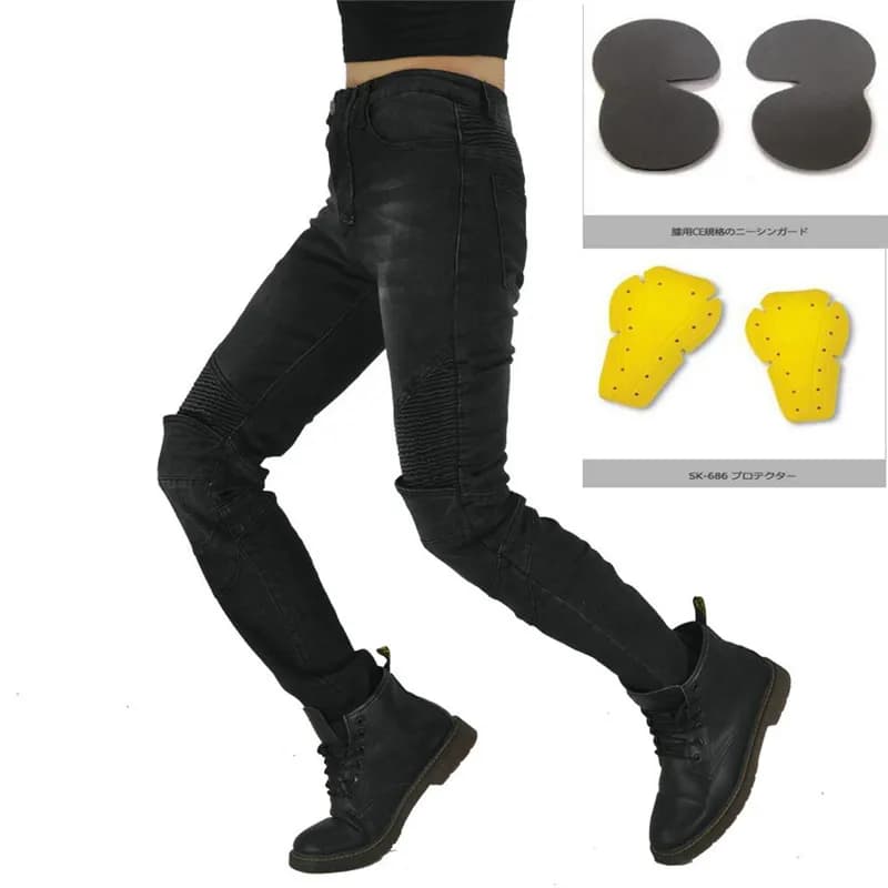Pantaloni da equitazione da motociclista Jeans da moto Slim Fit con armatura di protezioni rimovibili per l'anca del ginocchio CE per le donne