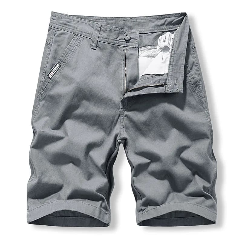 Men's Casual Shorts in Pure Cotton Washed, Trendy Summer, Classic and Versatile, Workwear Style, Sporty, Five Quarter Length, with PU Leather Details