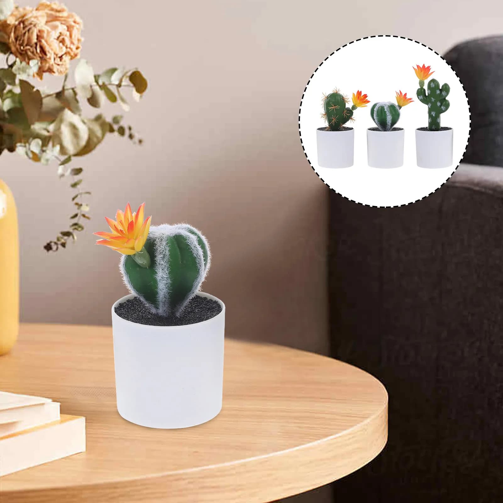 Set of 3 Faux Artificial Cactus, Simulated Bonsai, Realistic Green Plants for Table Decoration, Suitable for Home, Office and Desk