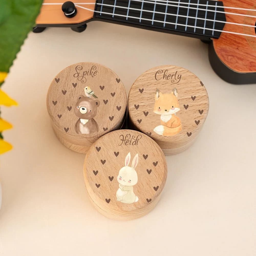 Scatola per denti personalizzata con simpatici animali Nome personalizzato Scatole per denti per ragazzi e ragazze Raccogliere i denti Umbilicali Salva regalo per baby shower