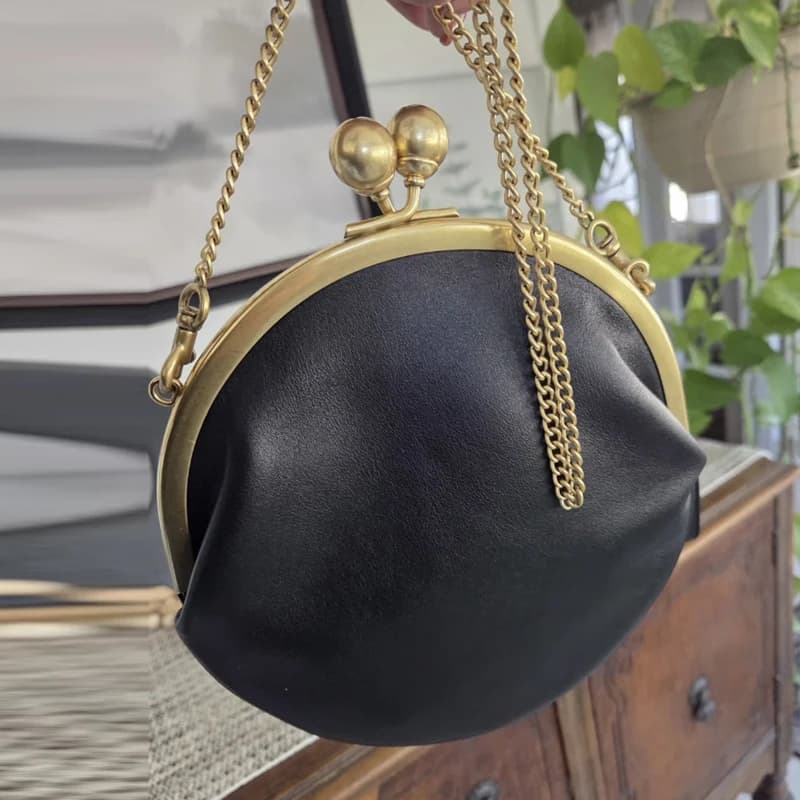 Pochette Kisslock 20cm con Clip, Borse a Tracolla da Donna di Lusso, Nuove Borse Firmate 2026 in PU con Tracolla Sottile a Catena, da Portare Sotto il Braccio