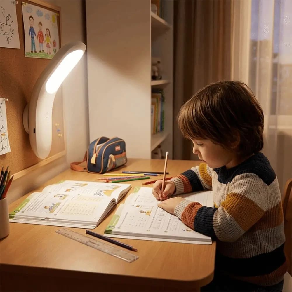 Lampada da scrivania a LED con alimentatore a doppio uso, luce uniforme e morbida, torcia potente, lampada per la protezione degli occhi, dimensioni compatte