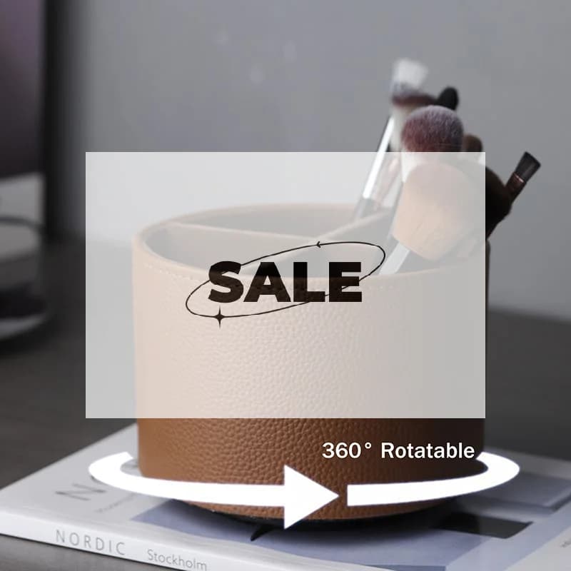 Nordic Style Yike Rotating Desktop Leather Storage Box Makeup Brush Storage Office Pen Holder Home Decoration