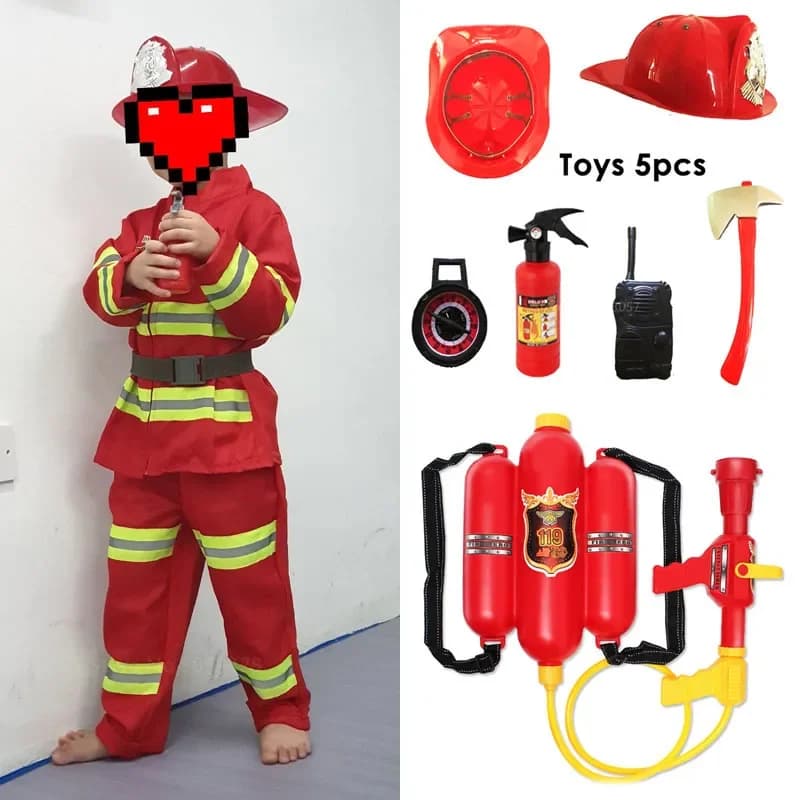 Firefighter Uniforms Children Sam Cosplay Role Game from Fireman Clothing Fantasy Halloween Costume for Kids Boy Carnival Party Fantasy